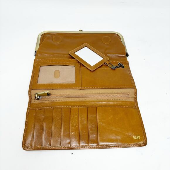 Hobo Brown Leather Tri-Fold Wallet Zipper Card Slots Attached Mirror - Picture 8 of 12
